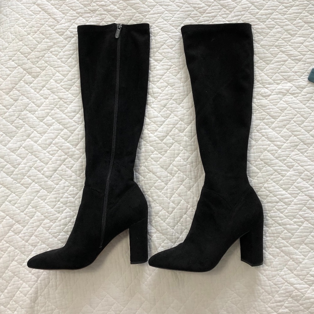 WORN ONCE! Franco Sarto Black Suede Heeled Boots 7